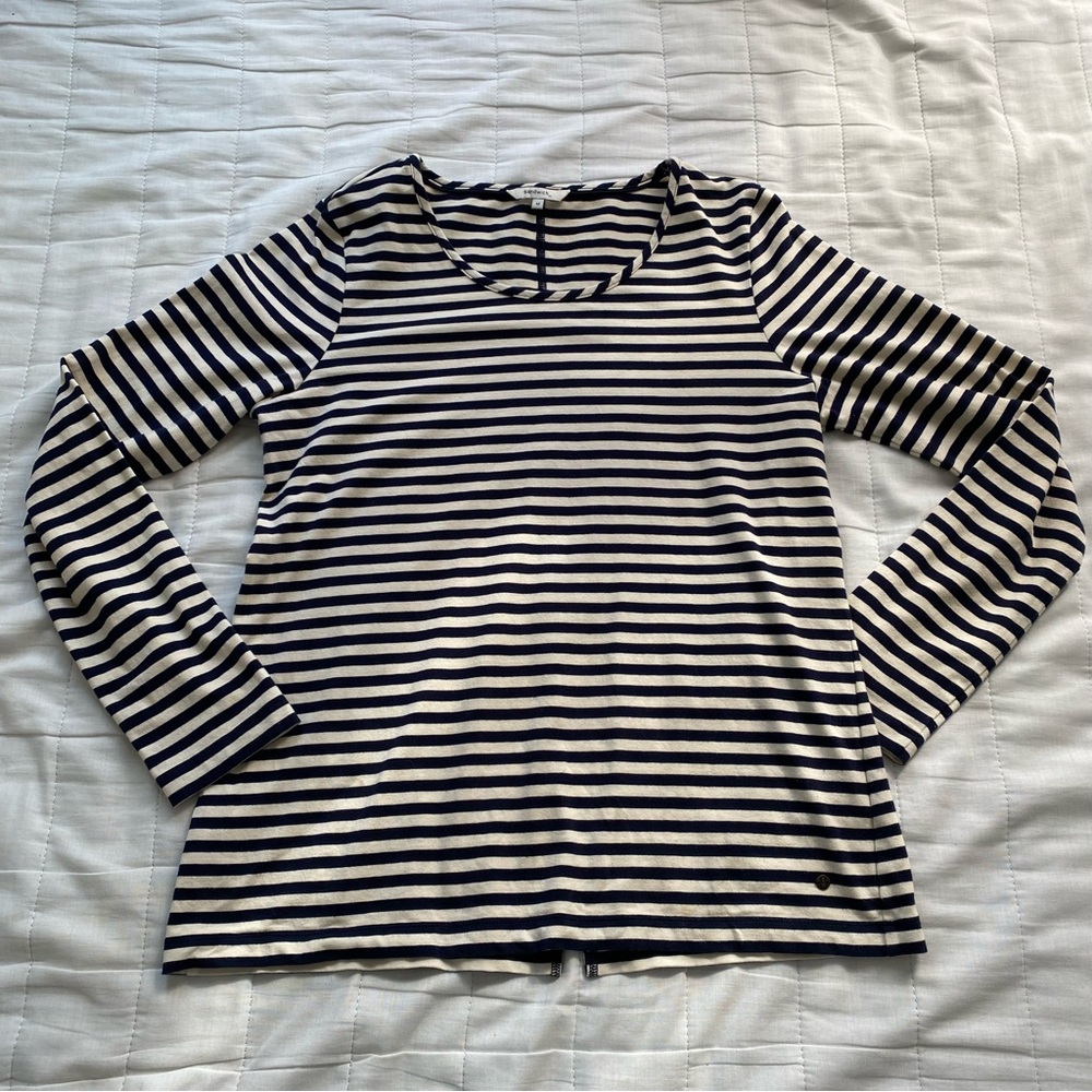 Navy & White Striped Long-Sleeve Crewneck Top
